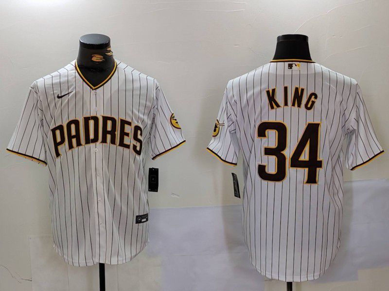 Men San Diego Padres #34 King White stripe Game 2024 Nike MLB Jersey style 1